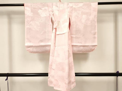 平和屋着物[]七五三　女の子　３歳　祝着　三つ身　長襦袢(袷)セット　駒刺繍　絞り　飛鶴　金彩　逸品　DABC5180ma