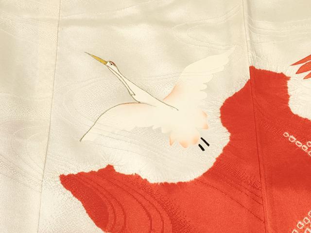 平和屋着物[]七五三　女の子　３歳　祝着　三つ身　長襦袢(袷)セット　駒刺繍　絞り　飛鶴　金彩　逸品　DABC5180ma