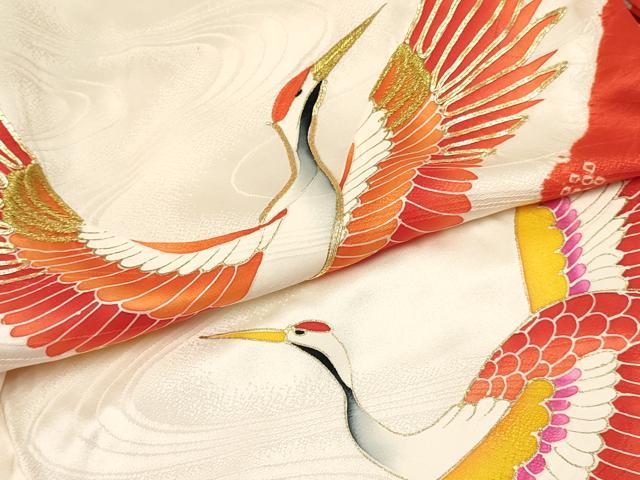 平和屋着物[]七五三　女の子　３歳　祝着　三つ身　長襦袢(袷)セット　駒刺繍　絞り　飛鶴　金彩　逸品　DABC5180ma