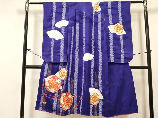 平和屋着物[]七五三　女の子　７歳　祝着　四つ身　長襦袢セット　駒刺繍　源氏車鳳凰花文　金彩　西武百貨店扱い　逸品　DABC5181ma