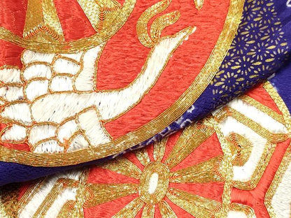 平和屋着物[]七五三　女の子　７歳　祝着　四つ身　長襦袢セット　駒刺繍　源氏車鳳凰花文　金彩　西武百貨店扱い　逸品　DABC5181ma