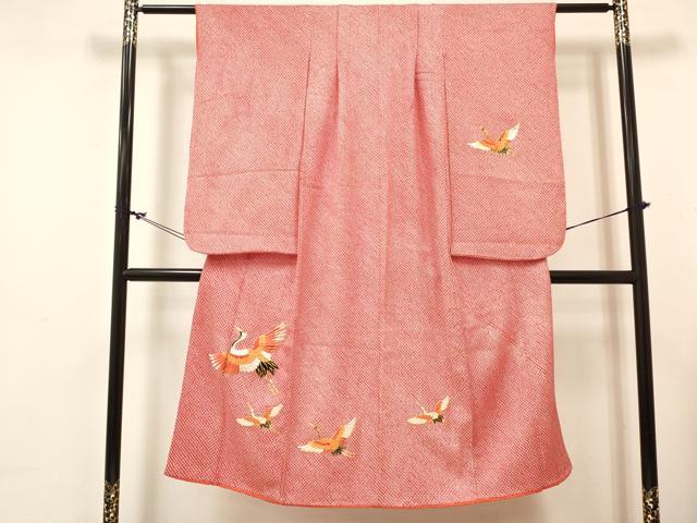 平和屋着物[]七五三 女の子 ７歳 祝着 四つ身 襦袢(無双仕立て・半衿刺繍)セット 駒刺繍 絞り 群れ鶴 逸品 DABC5182ma