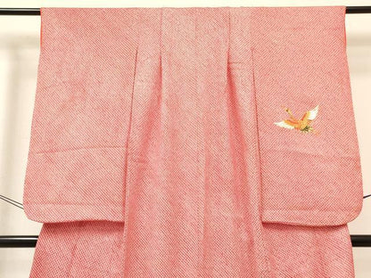 平和屋着物[]七五三　女の子　７歳　祝着　四つ身　襦袢(無双仕立て・半衿刺繍)セット　駒刺繍　絞り　群れ鶴　逸品　DABC5182ma