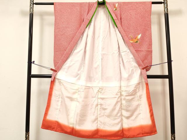 平和屋着物[]七五三 女の子 ７歳 祝着 四つ身 襦袢(無双仕立て・半衿刺繍)セット 駒刺繍 絞り 群れ鶴 逸品 DABC5182ma