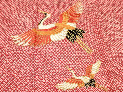 平和屋着物[]七五三 女の子 ７歳 祝着 四つ身 襦袢(無双仕立て・半衿刺繍)セット 駒刺繍 絞り 群れ鶴 逸品 DABC5182ma