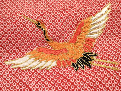 平和屋着物[]七五三 女の子 ７歳 祝着 四つ身 襦袢(無双仕立て・半衿刺繍)セット 駒刺繍 絞り 群れ鶴 逸品 DABC5182ma