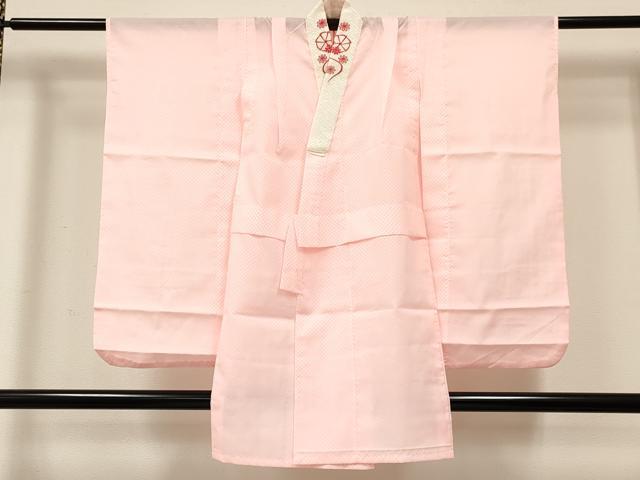平和屋着物[]七五三　女の子　７歳　祝着　四つ身　長襦袢(単衣・半衿刺繍)セット　地紙重ね御所車花文　金彩　DABC5183ma