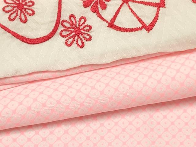 平和屋着物[]七五三　女の子　７歳　祝着　四つ身　長襦袢(単衣・半衿刺繍)セット　地紙重ね御所車花文　金彩　DABC5183ma