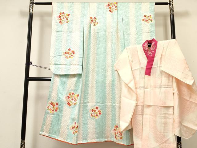 平和屋着物[]七五三　女の子　７歳　祝着　四つ身　長襦袢(無双仕立て・半衿刺繍)セット　刺繍　絞り　草花文　金銀糸　逸品　DABC5184ma
