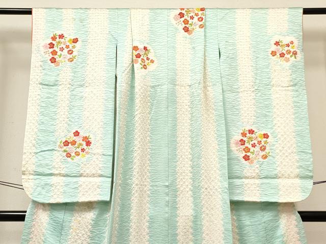 平和屋着物[]七五三　女の子　７歳　祝着　四つ身　長襦袢(無双仕立て・半衿刺繍)セット　刺繍　絞り　草花文　金銀糸　逸品　DABC5184ma