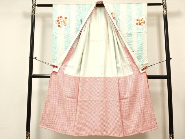 平和屋着物[]七五三　女の子　７歳　祝着　四つ身　長襦袢(無双仕立て・半衿刺繍)セット　刺繍　絞り　草花文　金銀糸　逸品　DABC5184ma
