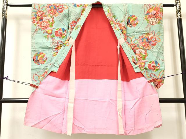 平和屋着物[]アンティーク　大正ロマン　七五三　女の子　３歳　祝着　三つ身　草花文　逸品　DABC5185ma