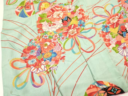 平和屋着物[]アンティーク 大正ロマン 七五三 女の子 ３歳 祝着 三つ身 草花文 逸品 DABC5185ma