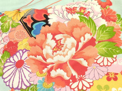 平和屋着物[]アンティーク　大正ロマン　七五三　女の子　３歳　祝着　三つ身　草花文　逸品　DABC5185ma