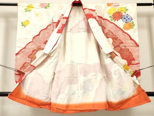 平和屋着物[]女の子　３歳　祝着　三つ身　駒刺繍　絞り　打ち出の小槌　仕覆花文　金彩　逸品　DABC5186ma