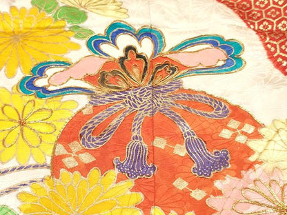 平和屋着物[]女の子　３歳　祝着　三つ身　駒刺繍　絞り　打ち出の小槌　仕覆花文　金彩　逸品　DABC5186ma