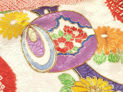 平和屋着物[]女の子 ３歳 祝着 三つ身 駒刺繍 絞り 打ち出の小槌 仕覆花文 金彩 逸品 DABC5186ma