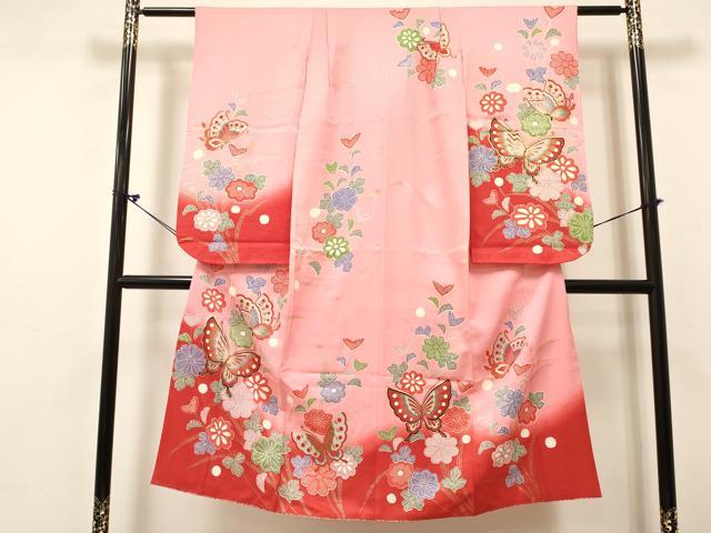 平和屋着物[]七五三 女の子 ７歳 祝着 四つ身 花蝶文 暈し染め 金彩 逸品 DABC5187ma