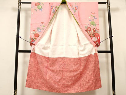 平和屋着物[]七五三　女の子　７歳　祝着　四つ身　花蝶文　暈し染め　金彩　逸品　DABC5187ma