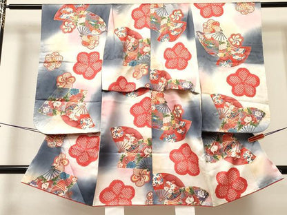 平和屋着物[]七五三　女の子　３歳　祝着　三つ身　絞り　扇面貝桶糸車花文　暈し染め　金彩　逸品　DABC5188ma