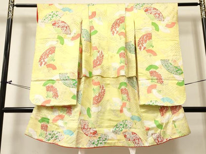 平和屋着物[]女の子 ３歳 祝着 三つ身 立波扇面花文 金彩 逸品 DABC5189ma