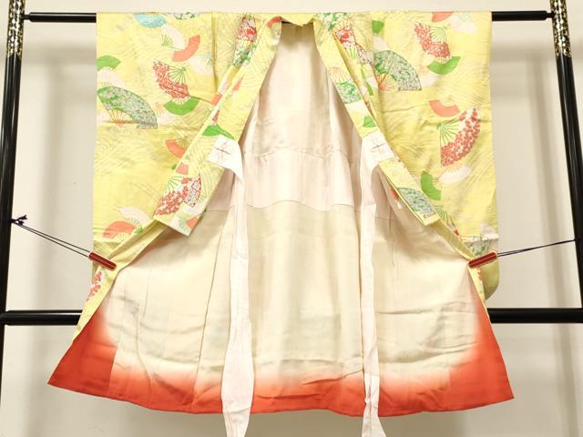 平和屋着物[]女の子 ３歳 祝着 三つ身 立波扇面花文 金彩 逸品 DABC5189ma