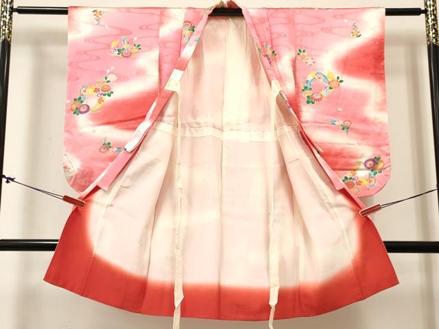 平和屋着物[]女の子　３歳　祝着　三つ身　羽根花文　暈し染め　金彩　逸品　DABC5190ma