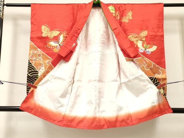 平和屋着物[]女の子　３歳　祝着　三つ身　舞蝶舞桜文　金彩　逸品　DABC5191ma