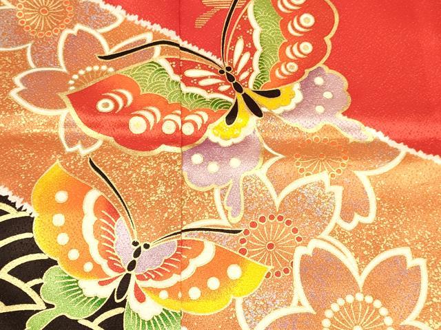 平和屋着物[]女の子 ３歳 祝着 三つ身 舞蝶舞桜文 金彩 逸品 DABC5191ma