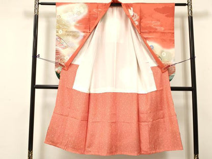 平和屋着物[]七五三　女の子　７歳　祝着　四つ身　駒刺繍　片輪車鴛鴦花文　暈し染め　金銀彩　逸品　DABC5193ma