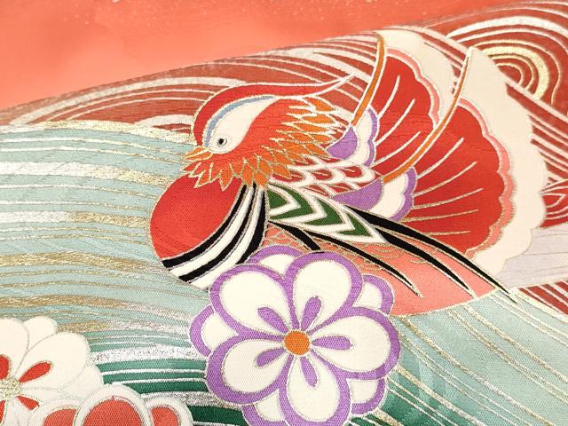 平和屋着物[]七五三　女の子　７歳　祝着　四つ身　駒刺繍　片輪車鴛鴦花文　暈し染め　金銀彩　逸品　DABC5193ma