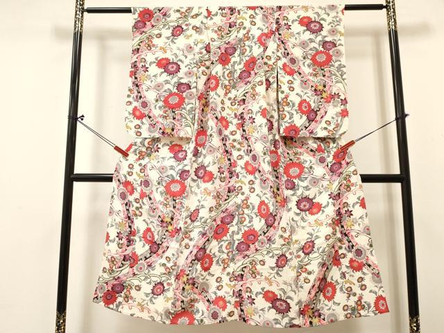 平和屋着物[]七五三　女の子　７歳　祝着　四つ身　単衣　洋花文　逸品　DABC5194ma