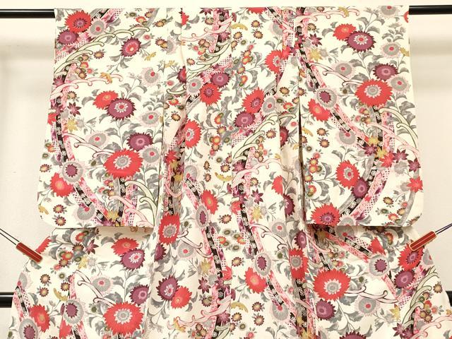 平和屋着物[]七五三 女の子 ７歳 祝着 四つ身 単衣 洋花文 逸品 DABC5194ma