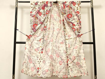 平和屋着物[]七五三　女の子　７歳　祝着　四つ身　単衣　洋花文　逸品　DABC5194ma