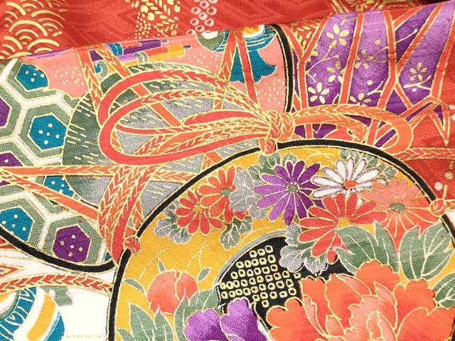 平和屋着物[]七五三　女の子　３歳　祝着　三つ身　折り鶴　熨斗鼓花文　暈し染め　金彩　逸品　DABC5195ma