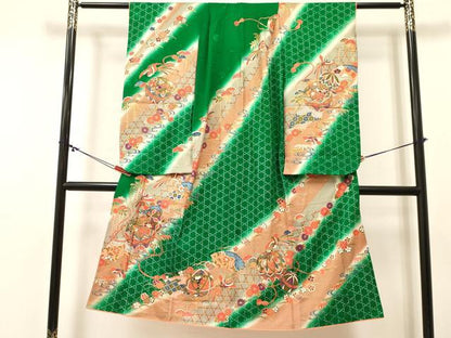 平和屋着物[]七五三 女の子 ７歳 祝着 四つ身 鞠鳳凰花文 暈し染め 金彩 逸品 DABC5196ma