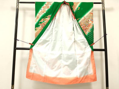 平和屋着物[]七五三　女の子　７歳　祝着　四つ身　鞠鳳凰花文　暈し染め　金彩　逸品　DABC5196ma