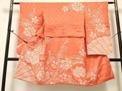 平和屋着物[]七五三　女の子　７歳　祝着　四つ身　駒刺繍　絞り　牡丹花文　逸品　DABC5197ma