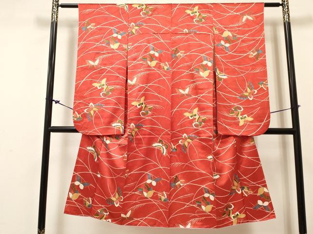 平和屋着物[]七五三 女の子 ７歳 祝着 四つ身 芝舞蝶文 金彩 逸品 DABC5200ma
