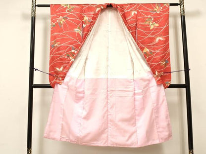平和屋着物[]七五三　女の子　７歳　祝着　四つ身　芝舞蝶文　金彩　逸品　DABC5200ma