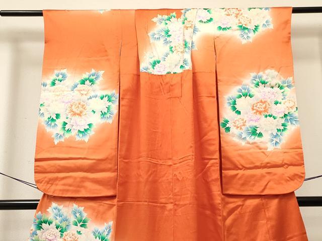 平和屋着物[]七五三　女の子　７歳　祝着　四つ身　牡丹花文　暈し染め　金彩　逸品　DABC5201ma