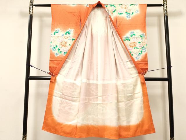 平和屋着物[]七五三　女の子　７歳　祝着　四つ身　牡丹花文　暈し染め　金彩　逸品　DABC5201ma