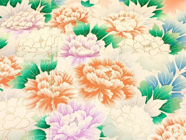 平和屋着物[]七五三　女の子　７歳　祝着　四つ身　牡丹花文　暈し染め　金彩　逸品　DABC5201ma