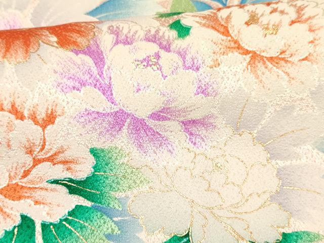 平和屋着物[]七五三　女の子　７歳　祝着　四つ身　牡丹花文　暈し染め　金彩　逸品　DABC5201ma
