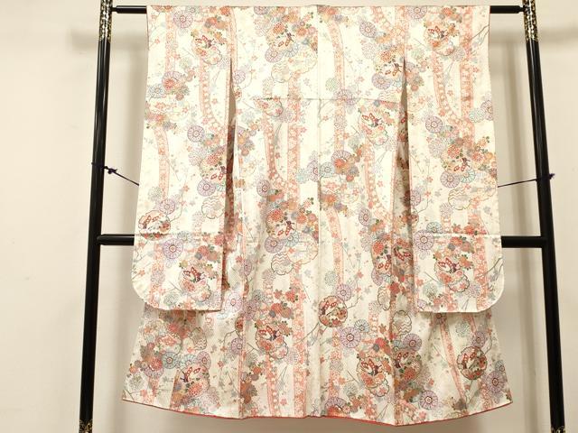 平和屋着物[]七五三　女の子　７歳　祝着　四つ身　雪輪重ね花蝶文　金彩　逸品　DABC5204ma