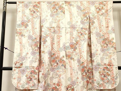 平和屋着物[]七五三　女の子　７歳　祝着　四つ身　雪輪重ね花蝶文　金彩　逸品　DABC5204ma