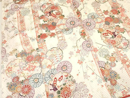 平和屋着物[]七五三　女の子　７歳　祝着　四つ身　雪輪重ね花蝶文　金彩　逸品　DABC5204ma