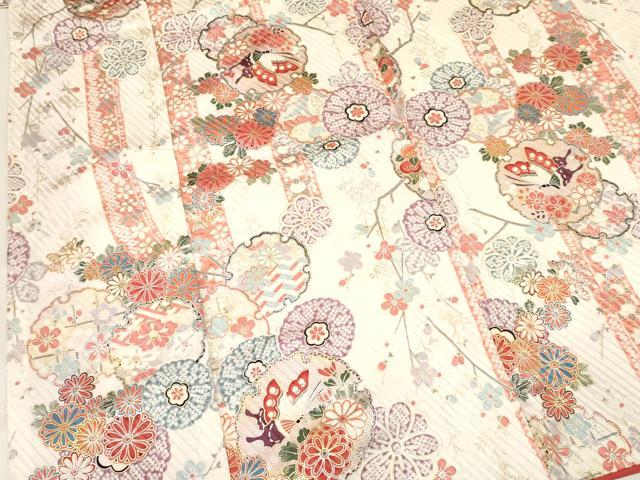 平和屋着物[]七五三　女の子　７歳　祝着　四つ身　雪輪重ね花蝶文　金彩　逸品　DABC5204ma