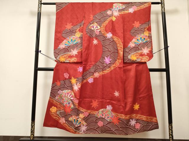 平和屋着物∵女の子　十三参り　子供　祝着　片輪車花蝶文　金彩　逸品　DABC5206ma