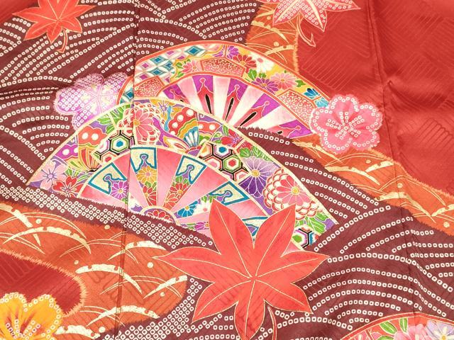平和屋着物∵女の子　十三参り　子供　祝着　片輪車花蝶文　金彩　逸品　DABC5206ma